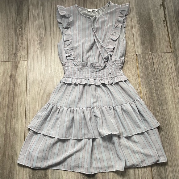 Storia Ruched Ruffle Pastel‎ Stripe Dress Small - Picture 1 of 6